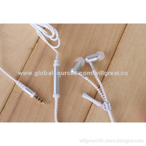 In-ear Zipper Style Earphones for iPhone, iPod, Mobile Phones, MP3 Players
